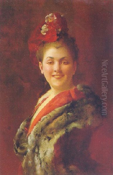 Lady With A Chinchilla Cape Oil Painting by Gustave Jean Jacquet