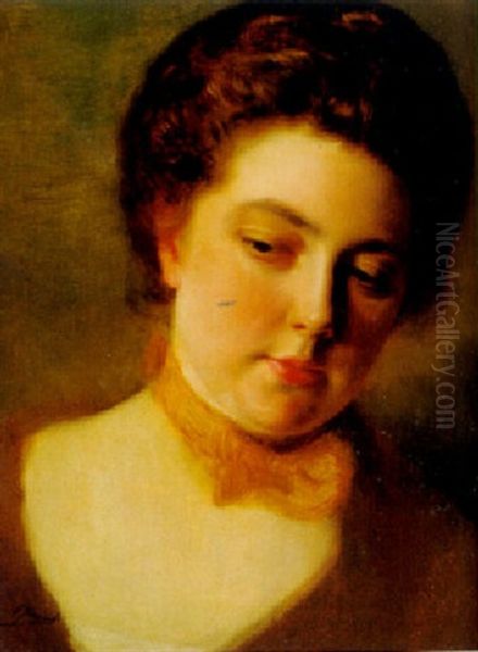 Portrait Einer Jungen Frau Mit Gelber Halsschleife Oil Painting by Gustave Jean Jacquet