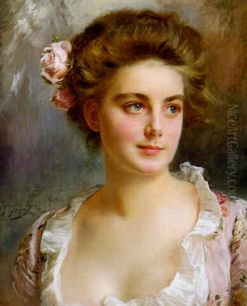 Portrait D'une Elegante Oil Painting by Gustave Jean Jacquet