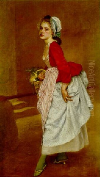 A Young Girl Holding A Vegetable Basket Oil Painting by Gustave Jean Jacquet