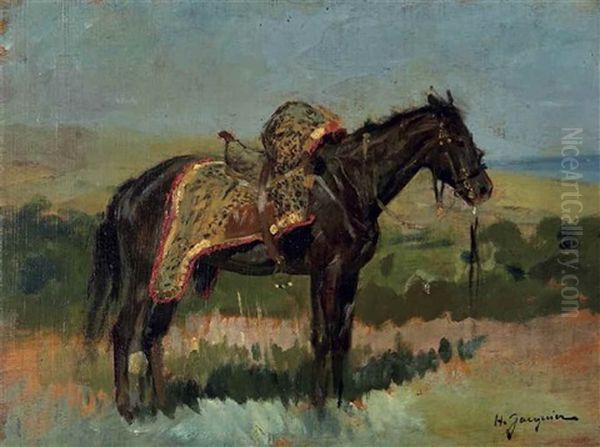 Cheval Harnache Dans Un Paysage Oil Painting by Henry Jacquier