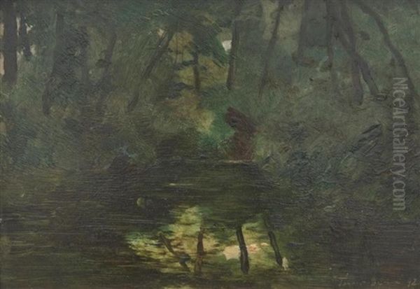 Paysage Au Sous-bois Et Lac Oil Painting by Laurent Jacquot-Defrance