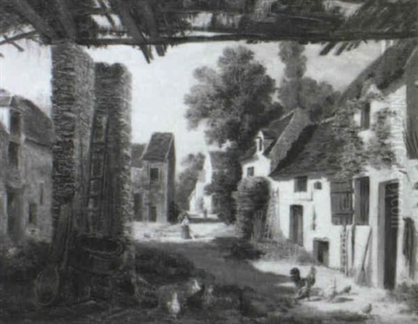 Bauernhof Mit Huhnern Und Figurlicher Staffage Oil Painting by Louis-Godefroy Jadin