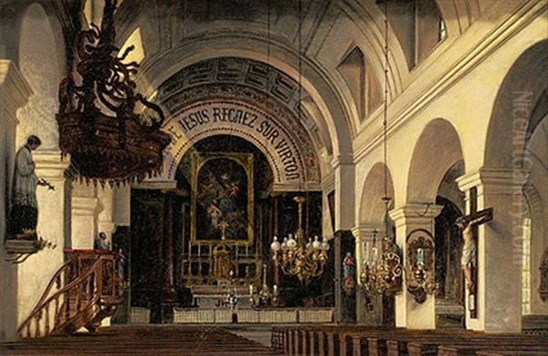 Interieur Einer Kirche In Virton Oil Painting by Hugo Jaeckel