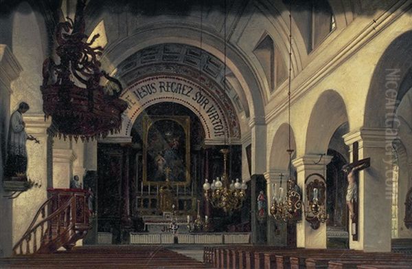 Interieur Einer Kirche In Virton, In Welcher Nicolas De Vivenot Zum Priester Geweiht Wurde Oil Painting by Hugo Jaeckel