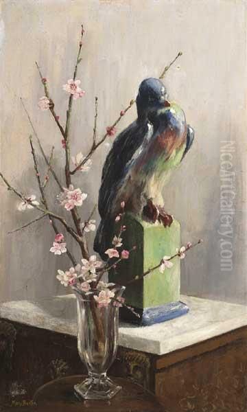 Gilbert Bayes Pigeon With Almond Blossom Oil Painting by Mary Georgina Barton