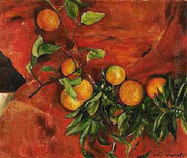 Stilleben Mit Orangen Oil Painting by Willi Jaeckel