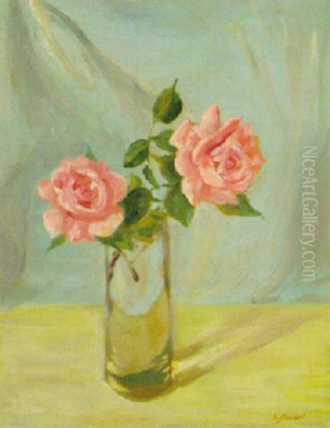 Zwei Rosen In Einer Glasvase Oil Painting by Willi Jaeckel