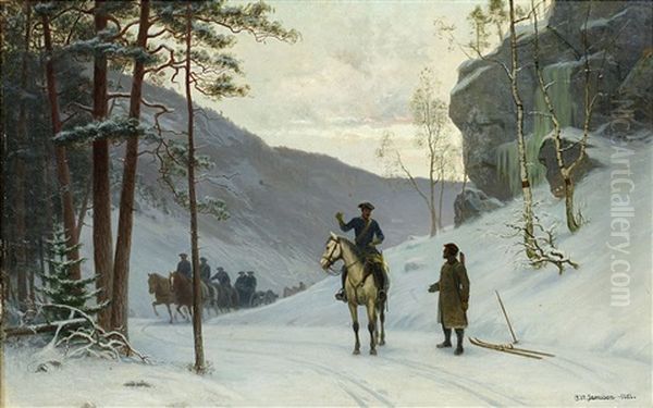 Vinterlandskap Med Ryttare Oil Painting by Carl Vilhelm Jaensson