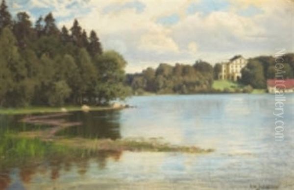 Bjarka Saby Slott, Ostergotland - Insjolandskap Oil Painting by Carl Vilhelm Jaensson