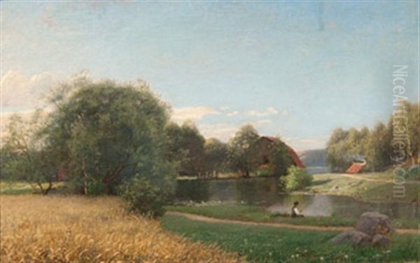 Fiskare Vid Insjo Oil Painting by Carl Vilhelm Jaensson