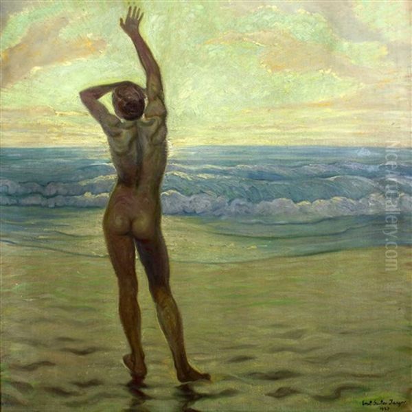 Sonnenanbeter Am Meer Oil Painting by Ernst Gustav Jaeger