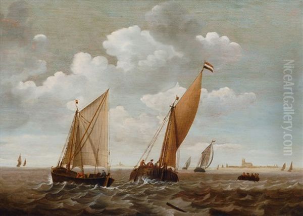 Ships Offshore, Dordrecht Oil Painting by Gerard de Jager