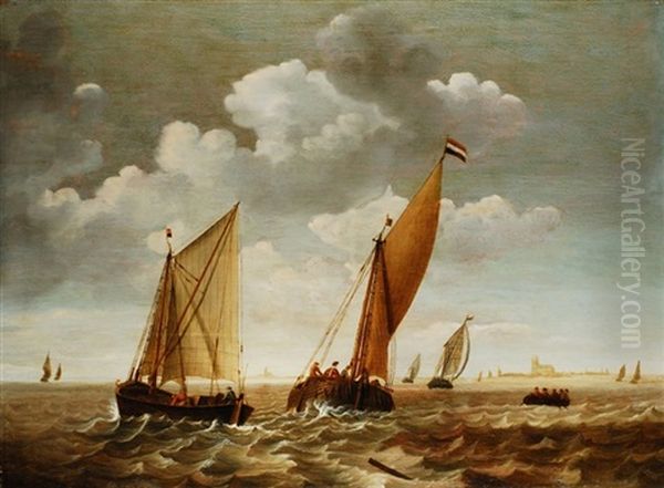 Schiffe Vor Dordrecht Oil Painting by Gerard de Jager