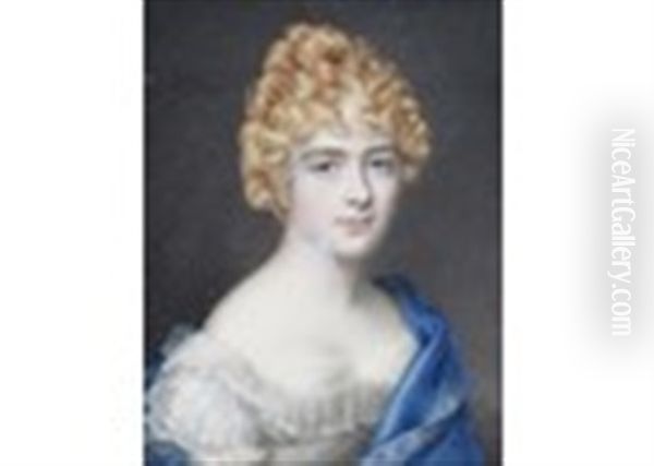 Portrait Miniature Of A Lady With Gold Curls Oil Painting by Charles Jagger