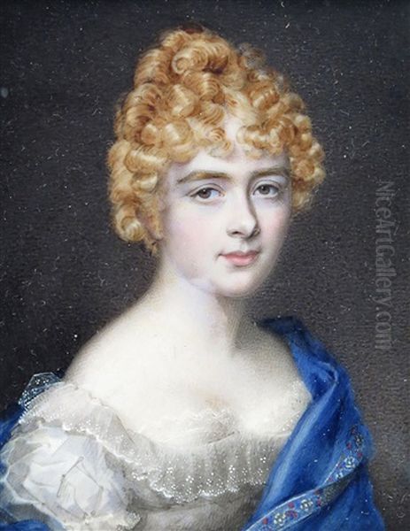 Portrait Miniature Of A Lady With Gold Curls Oil Painting by Charles Jagger