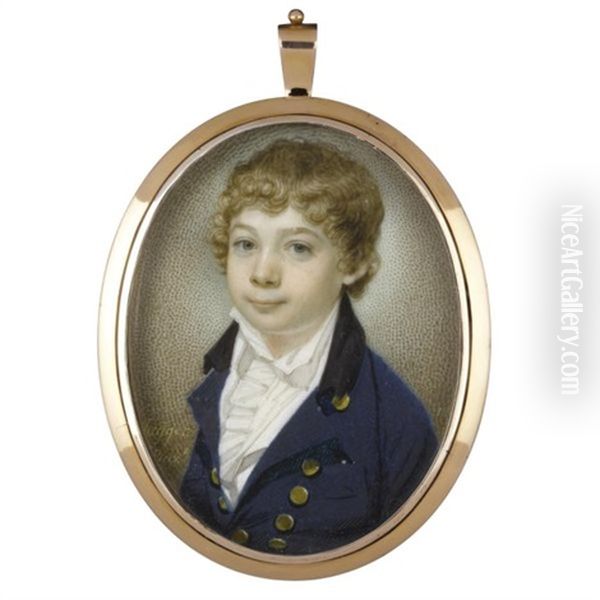 Portrait Of A Young Boy In A Blue Coat With Black Collar And A White Chemise Oil Painting by Charles Jagger