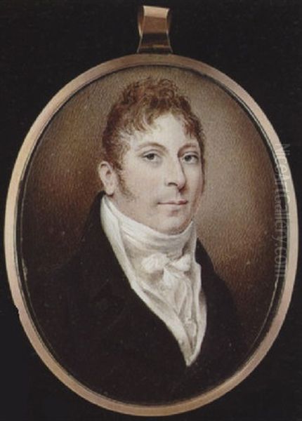 A Gentleman With Side-whiskers, Wearing Black Coat, White Waistcoat, Tied White Cravat And Frilled Cravat Oil Painting by Charles Jagger