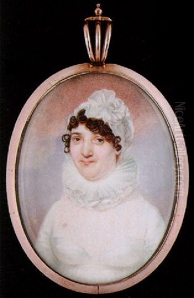 A Lady Wearing White Dress With Ruff Collar And Matching Bonnet Oil Painting by Charles Jagger