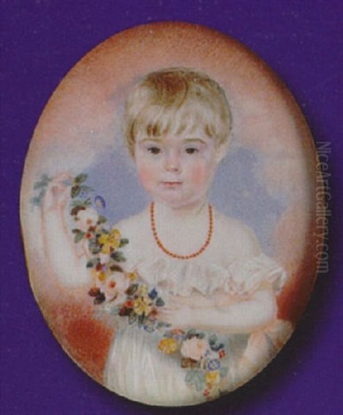 Augusta Elinor Coventry As A Child, Wearing Low-cut White Dress With Frilled Collar And Pink Waistband Oil Painting by Charles Jagger