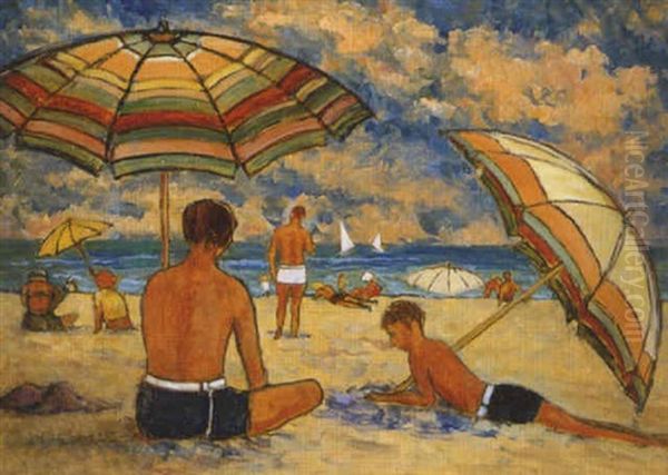 Beach Scene (cottesloe Beach?) by Lionel Jago