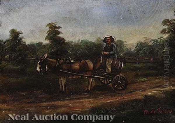 Peddler Traveling In The Louisiana Countryside Oil Painting by Marie Therese de Jaham