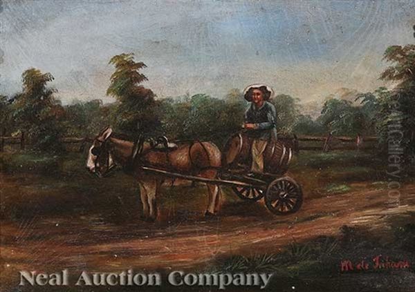 Peddler Traveling In The Louisiana Countryside Oil Painting by Marie Therese de Jaham