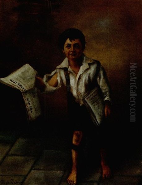 Newsboy Selling The New Orleans Item Oil Painting by Marie Therese de Jaham