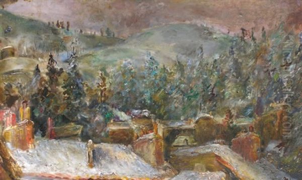 Voiron En Hiver Oil Painting by Wladyslaw Adam Alojzy Jahl