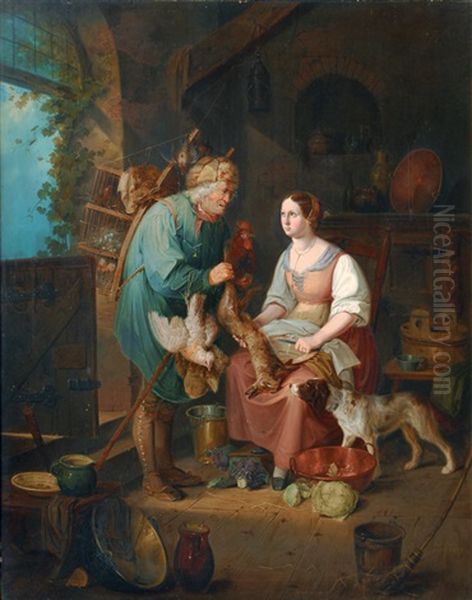 The Visit Of The Poultry Seller Oil Painting by Anton Jahn