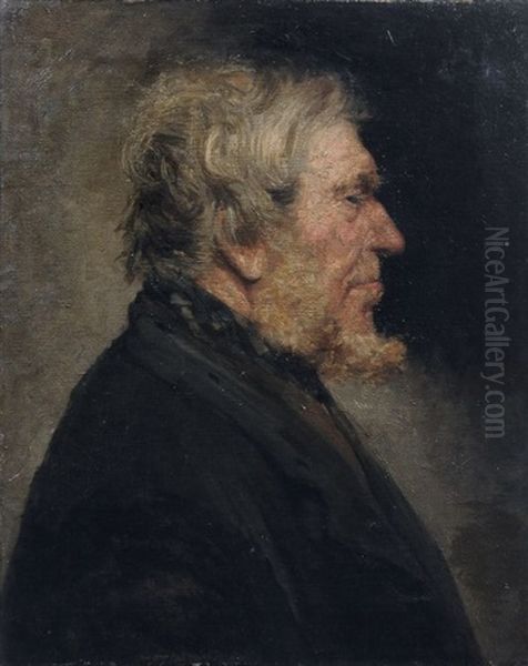 Bartiger Mann Im Profil Nach Rechts (+ Olskizze, Verso) Oil Painting by Georg Jahn