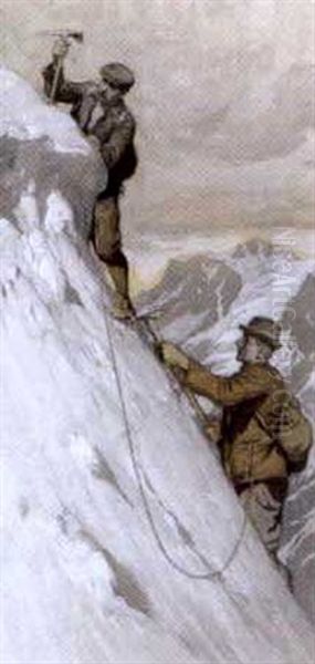 Bergsteiger Auf Einem Gletscher (sketch) Oil Painting by Gustav Jahn