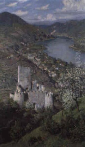 Ruine Hinterhaus, Im Hintergrund Spitz A.d. Donau (wachau) Oil Painting by Gustav Jahn