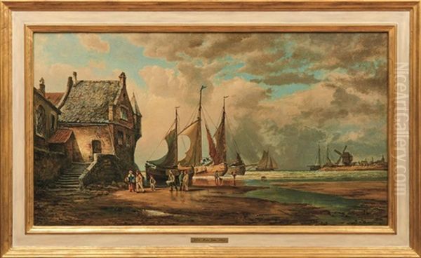 Fischerboote An Hollandischer Kuste Oil Painting by Hans Emil Jahn