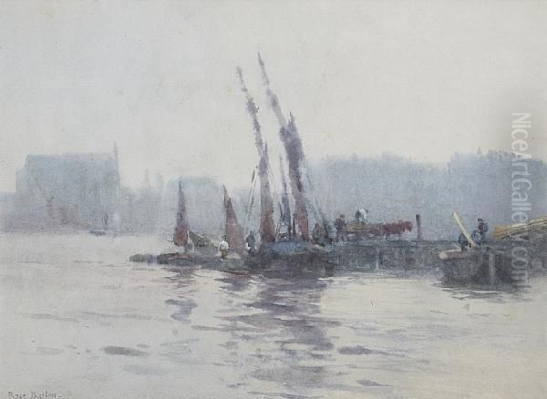 Boats In A Harbour Oil Painting by Rose Barton