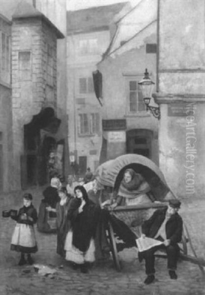 Altstadtgasse In Prag (?) Oil Painting by Heinrich Jakesch