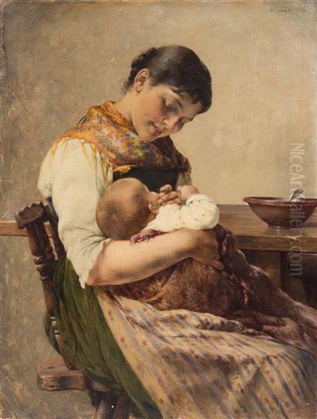 Maternal Affection Oil Painting by Georgios Jakobides