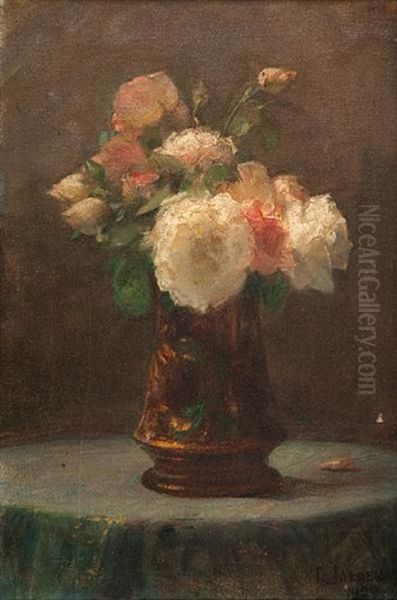 Vase With Bouquet Oil Painting by Georgios Jakobides