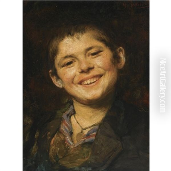 Laughing Boy Oil Painting by Georgios Jakobides