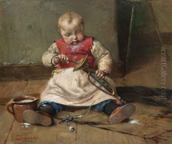 Child With A Trumpet Oil Painting by Georgios Jakobides