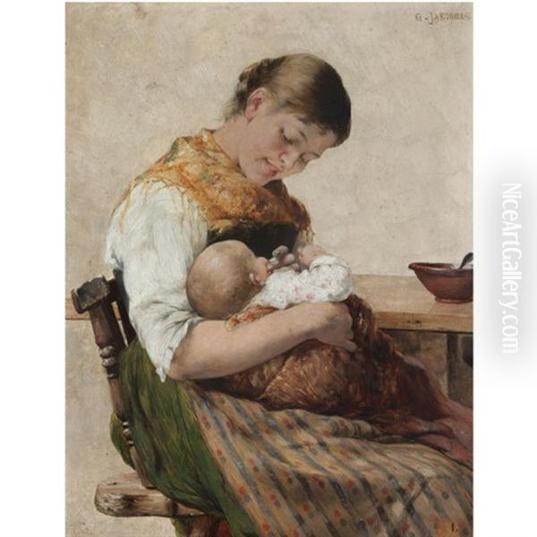 Maternal Affection Oil Painting by Georgios Jakobides