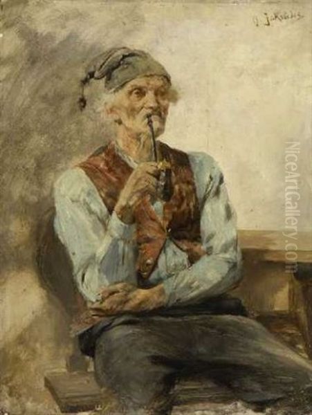 Rauchender Bauer Oil Painting by Georgios Jakobides