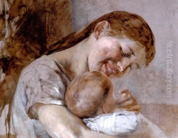 Mother's Affection Oil Painting by Georgios Jakobides