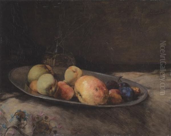 Fruchtestilleben In Einer Zinnschale Oil Painting by Georgios Jakobides