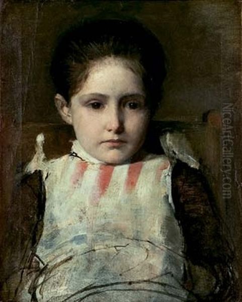 Portrait De Fillette Oil Painting by Georgios Jakobides