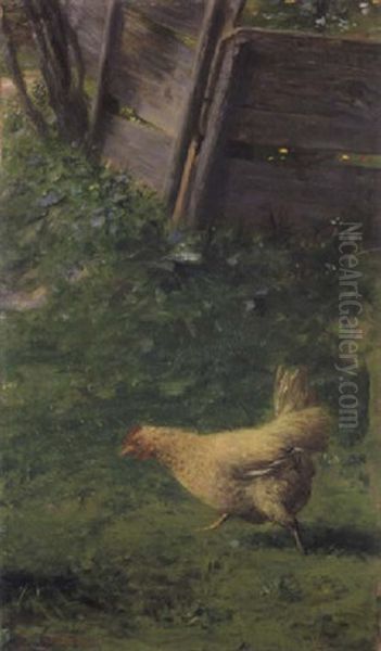 Hen In The Yard Oil Painting by Georgios Jakobides