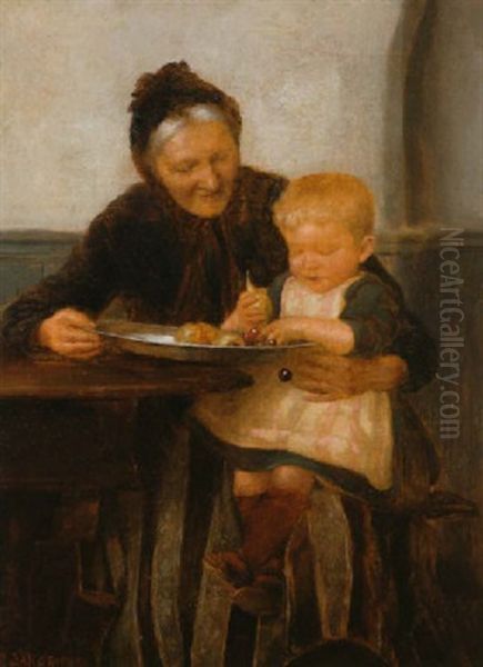 Bei Der Grosmutter Oil Painting by Georgios Jakobides