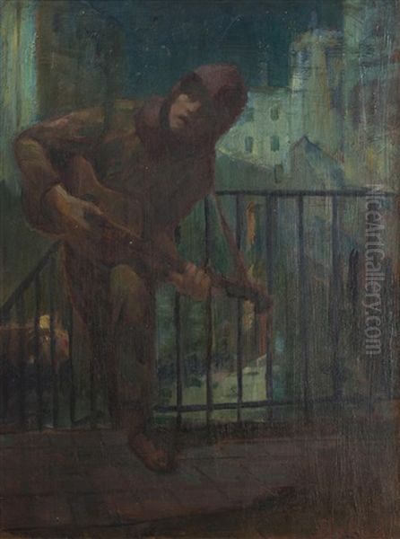 Guitarist Oil Painting by Frantisek Jakub