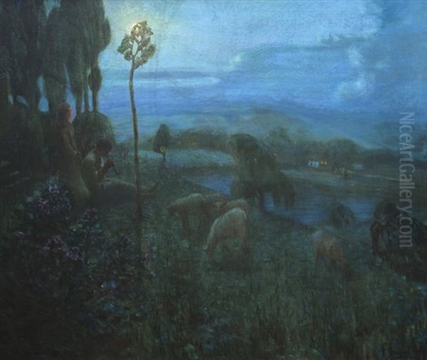 Krajina Za Soumraku Oil Painting by Frantisek Jakub