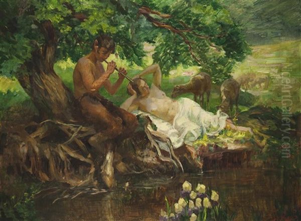 Gesang Des Satyrs Oil Painting by Frantisek Jakub